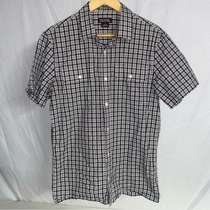 Michael Kors Casual Plaid Short Sleeve Button Down, Size Medium, Black/White